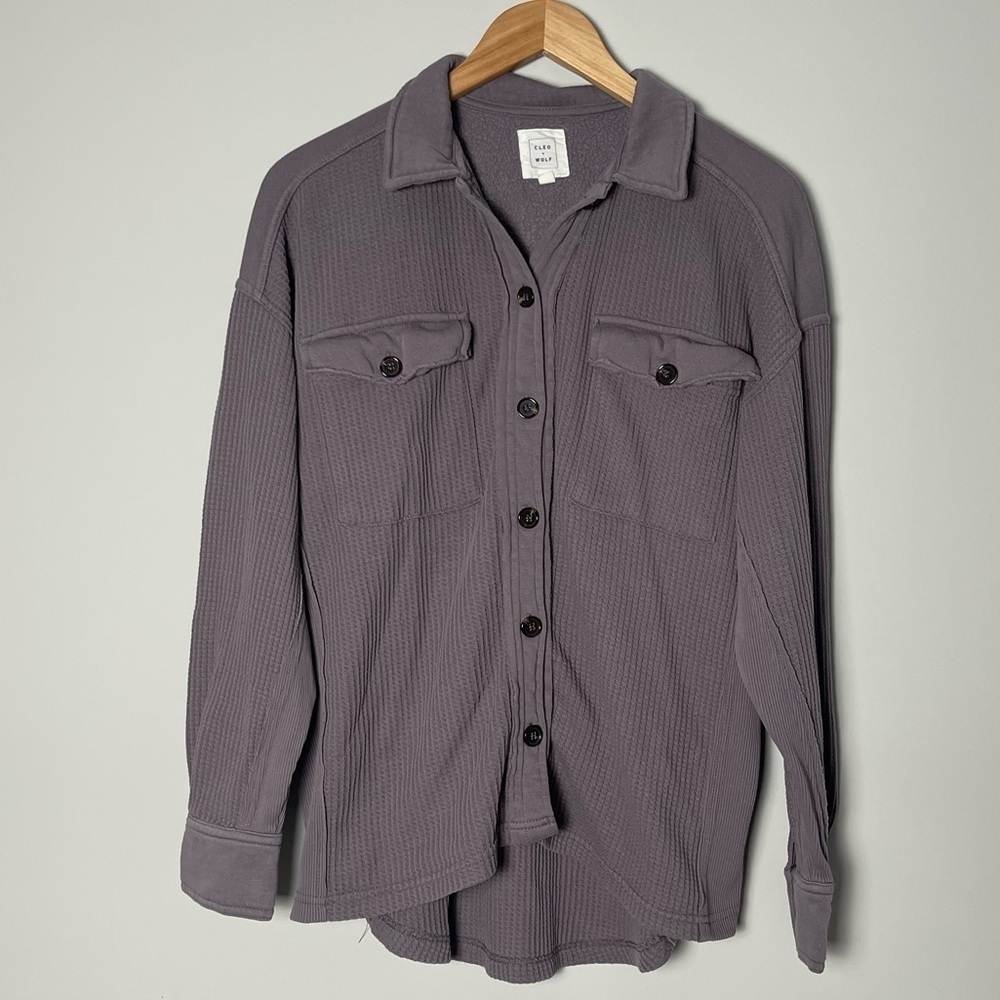 Cleo + Wolf | Oversized Knit Waffle Weave Button Up Shirt